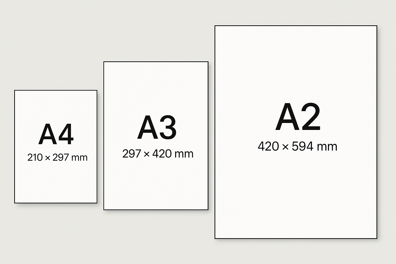 生成一张A4,A3,A2三个尺寸的对比图